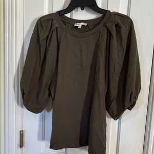 Gibson Dark Olive Puff Sleeve Blouse